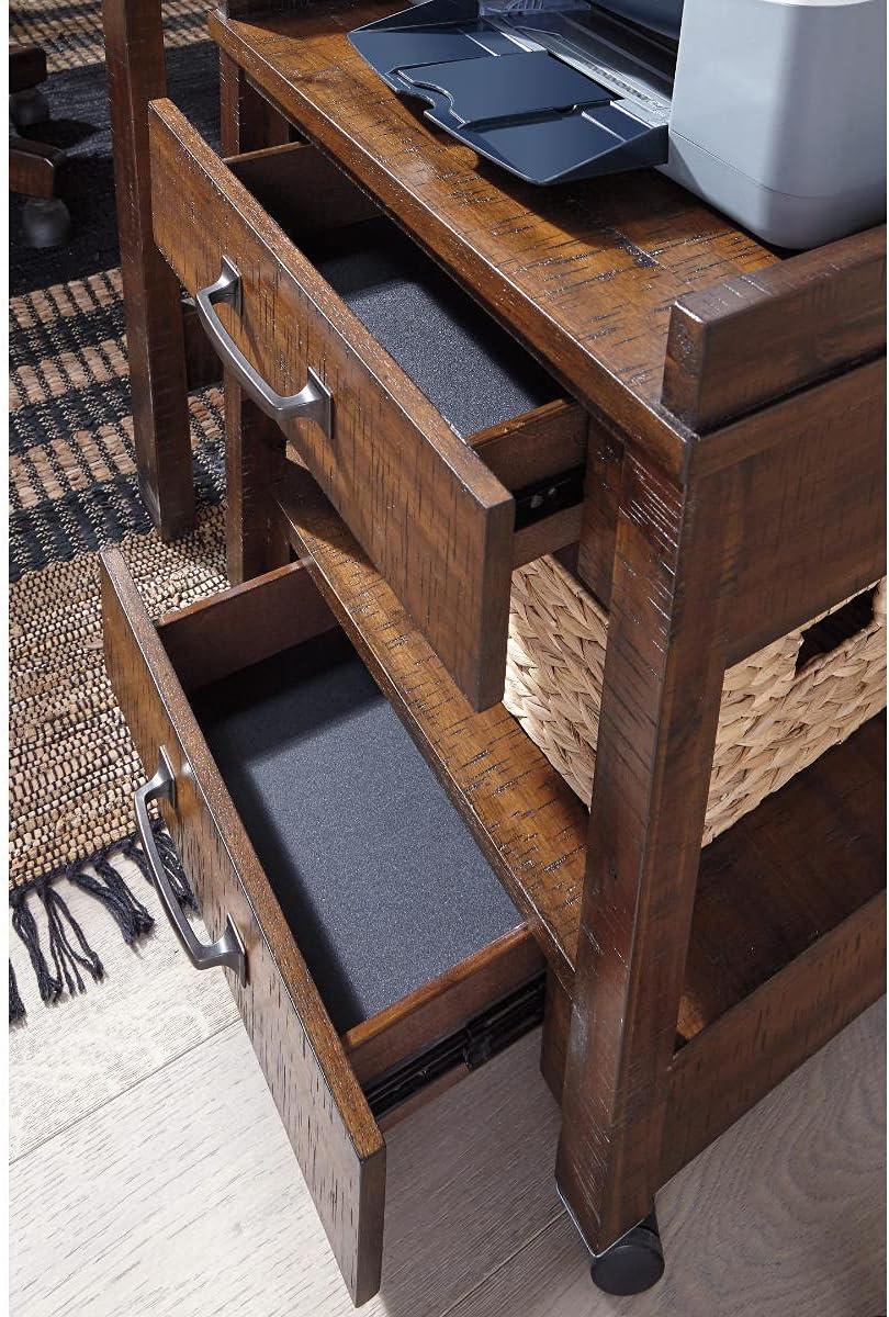 Signature Design by Ashley Baldridge Office Printer Stand, Storage, Electrical Outlets, USB Charing Ports, Wood, 21' W x 18' D x 24.63' H, Brown