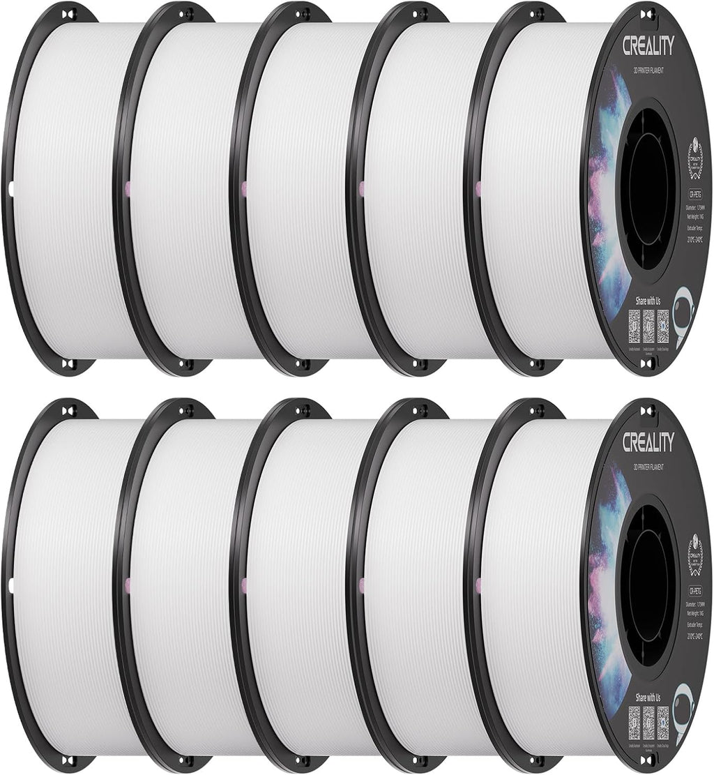 Creality PETG 3D Printer Filament White 10 kg, Excellent Toughness High Precision, Glossy PETG Filament 1.75mm for 3D Printer (Case of 1, Total 10 Packs in a Carton)