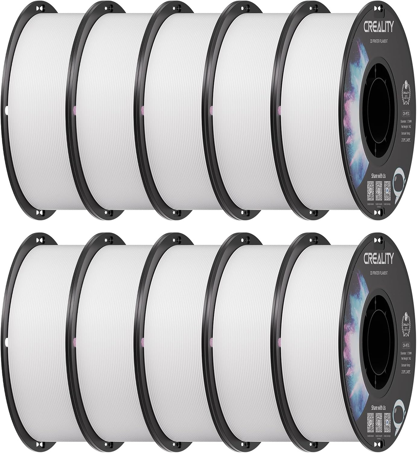 Creality PETG 3D Printer Filament White 10 kg, Excellent Toughness High Precision, Glossy PETG Filament 1.75mm for 3D Printer (Case of 1, Total 10 Packs in a Carton)