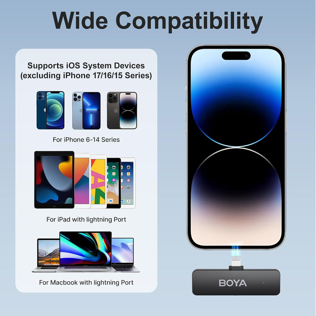 BOYA BY-V4D Wireless Lavalier Microphone for iPhone iPad with Charging case, 18H Battery Life, 650ft Range, 4-Channel Omnidirectional Noise Canceling Lapel Mics for Video Recording Interview Vlog