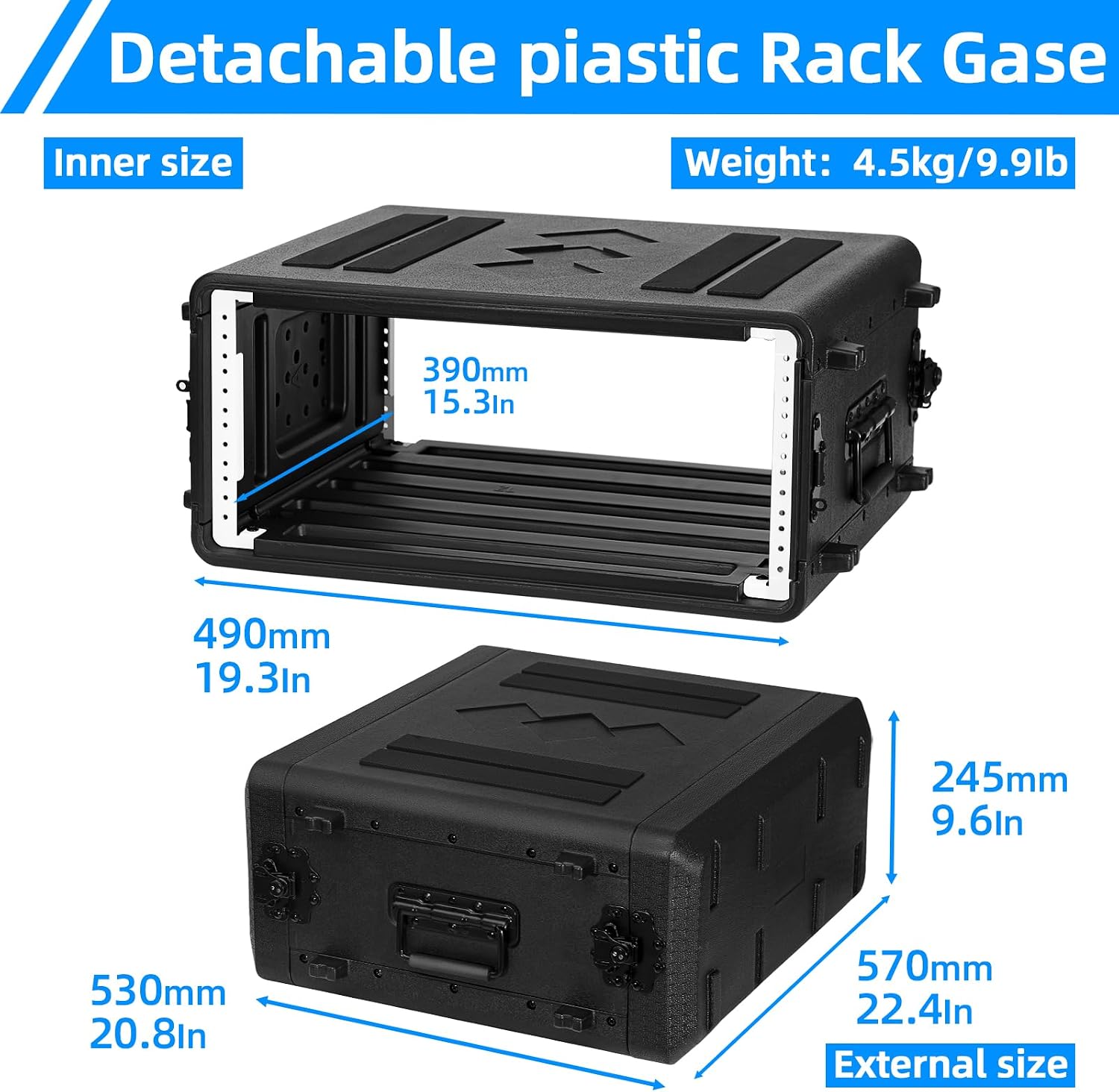 4U Rack Case Shallow 17' Depth, 19' Rackmount Flight Cases Easy Installation Portable Carry Watertight Dust Proof 2 Space Shockproof Mount Racks with Microphone Compartments Space Saving