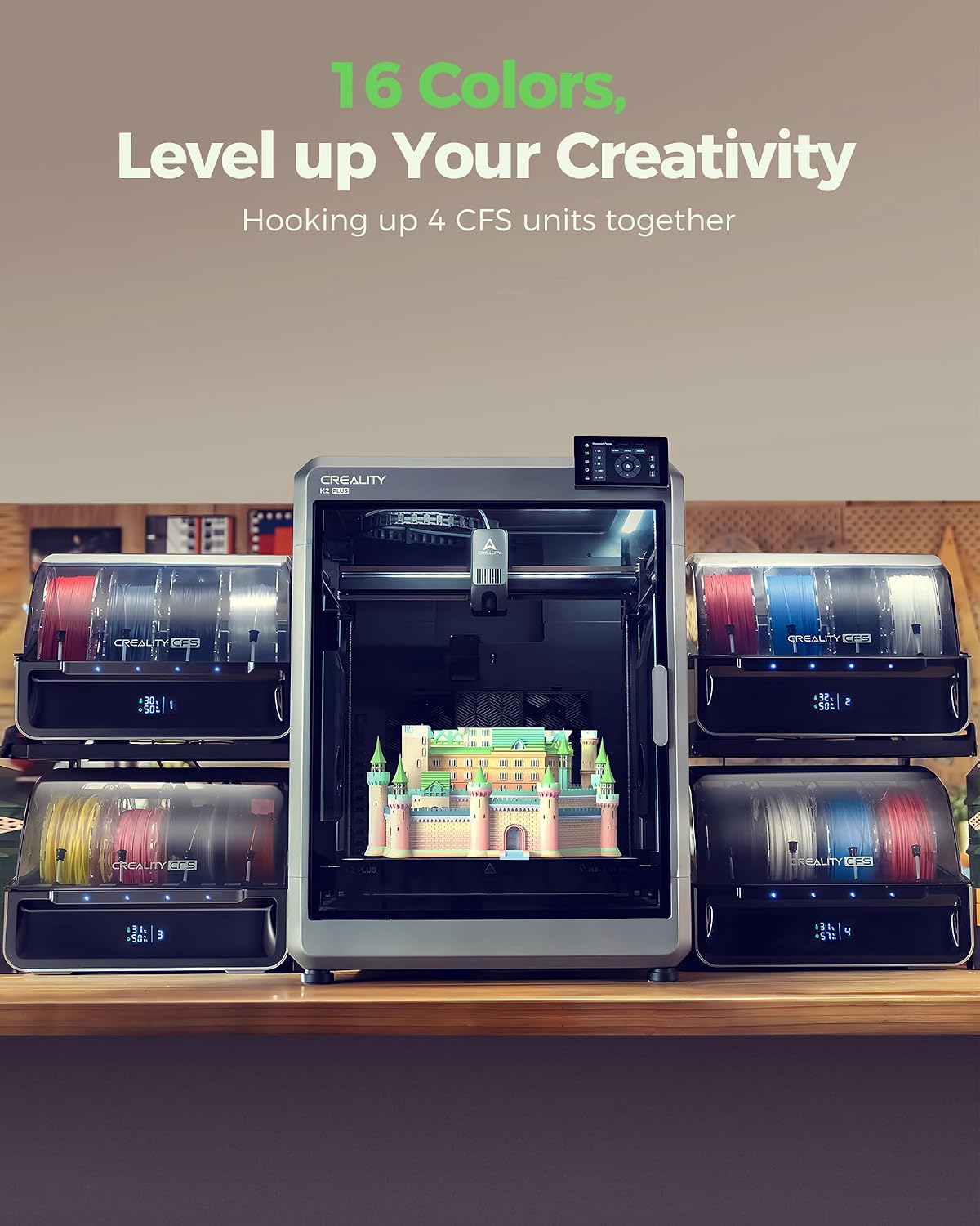Creality CFS Multi-Color Filament System Supports 16 Colors Printing Automatic Mapping Switching Moisture-Resistant Filament Storage Compatible with K2 Plus 3D Printer