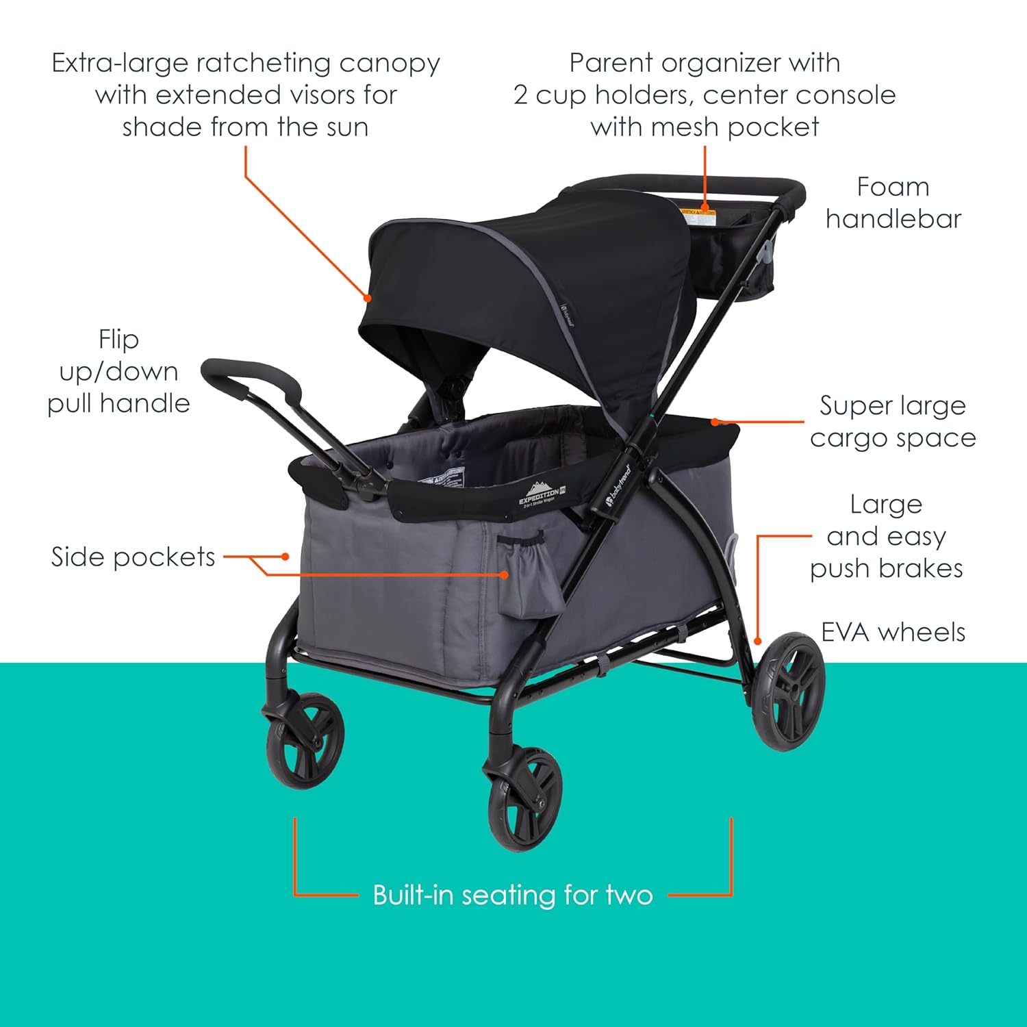 Baby Trend Tour™ LTE 2-in-1 Stroller Wagon, Gravity Black