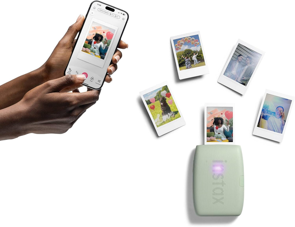 Bundle with Compatible Fuji Mini Link 3 Smartphone Printer Clay White + Fuji Film Value Pack 20 Sheets Accessories Bundle with Album + 5 Plastic Desk Frames + Paper & Sticker Frames (Sage Green)