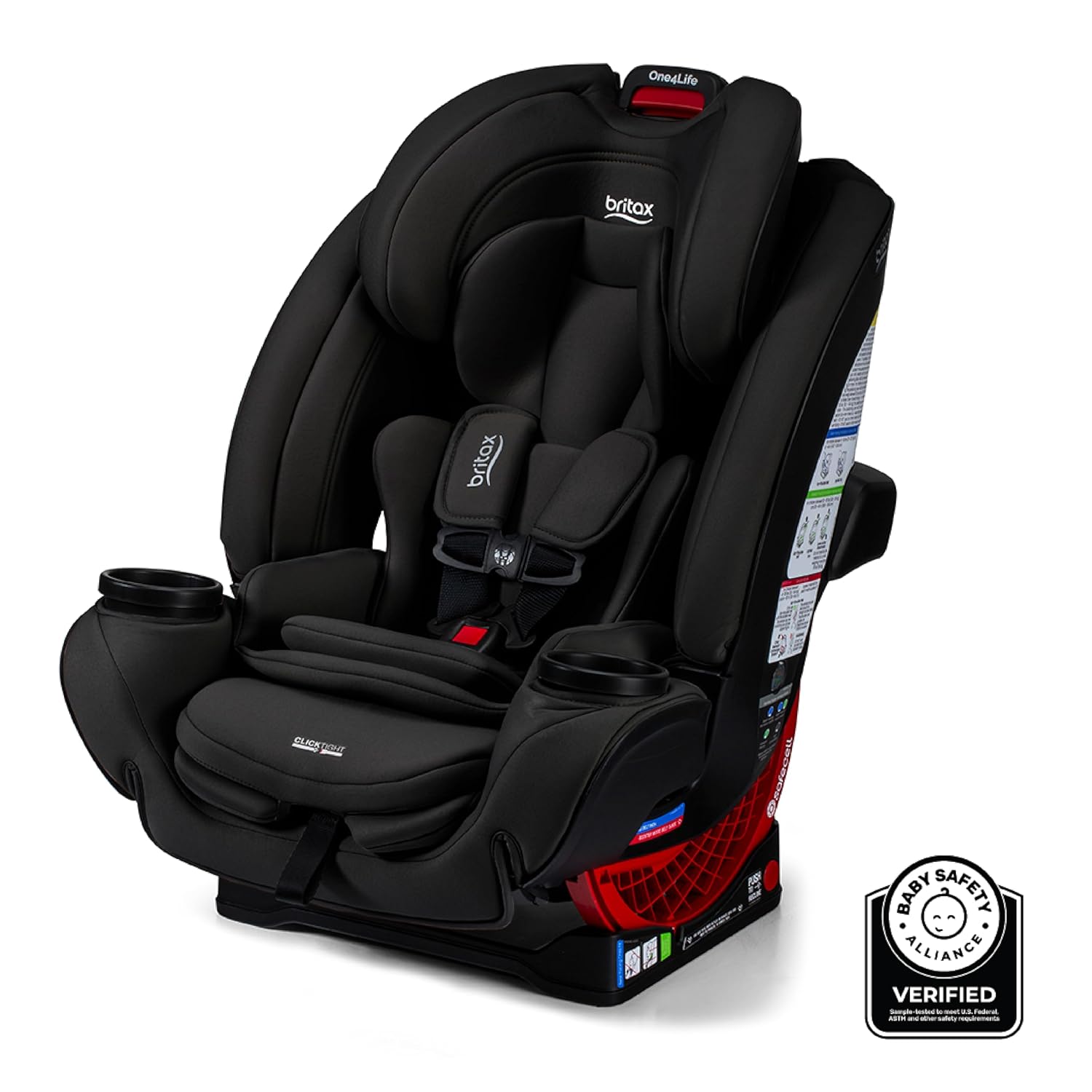 Britax One4Life All-in-One Car Seat, Up to 10 Years of Use, Rear Facing, Forward Facing, & Booster Modes, Extended Rear-Facing, ClickTight Installation & Breathable SafeWash Fabrics — Raven Black