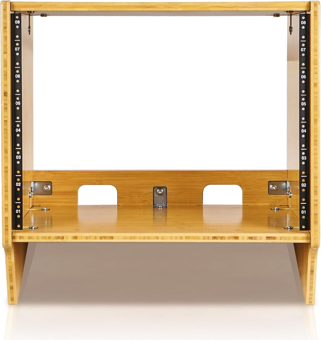Sound Town DIY 8U Angled Desktop Turret Studio Rack, Solid Carbonized Bamboo, Assembly Required (STBR-8SL)