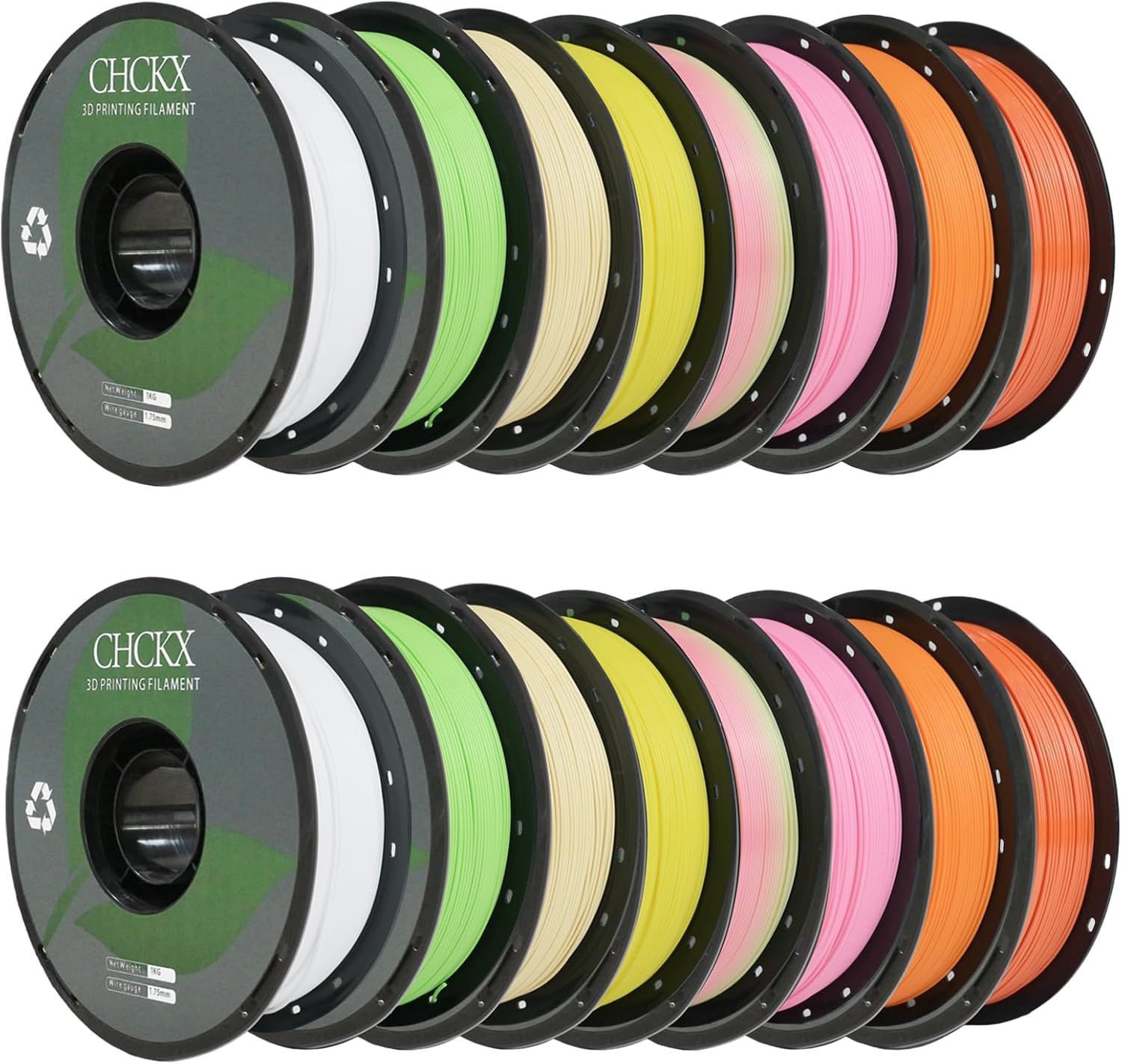16KG PLA 3D Printer Filament Bundle,1kg Spool(2.2lbs), 1.75mm,2white+2pink+2 Peach+2 Pumpkin Yellow+2 Vibrant Orange+2 Light Yellow+2 ice Cream+2 Lemon Green