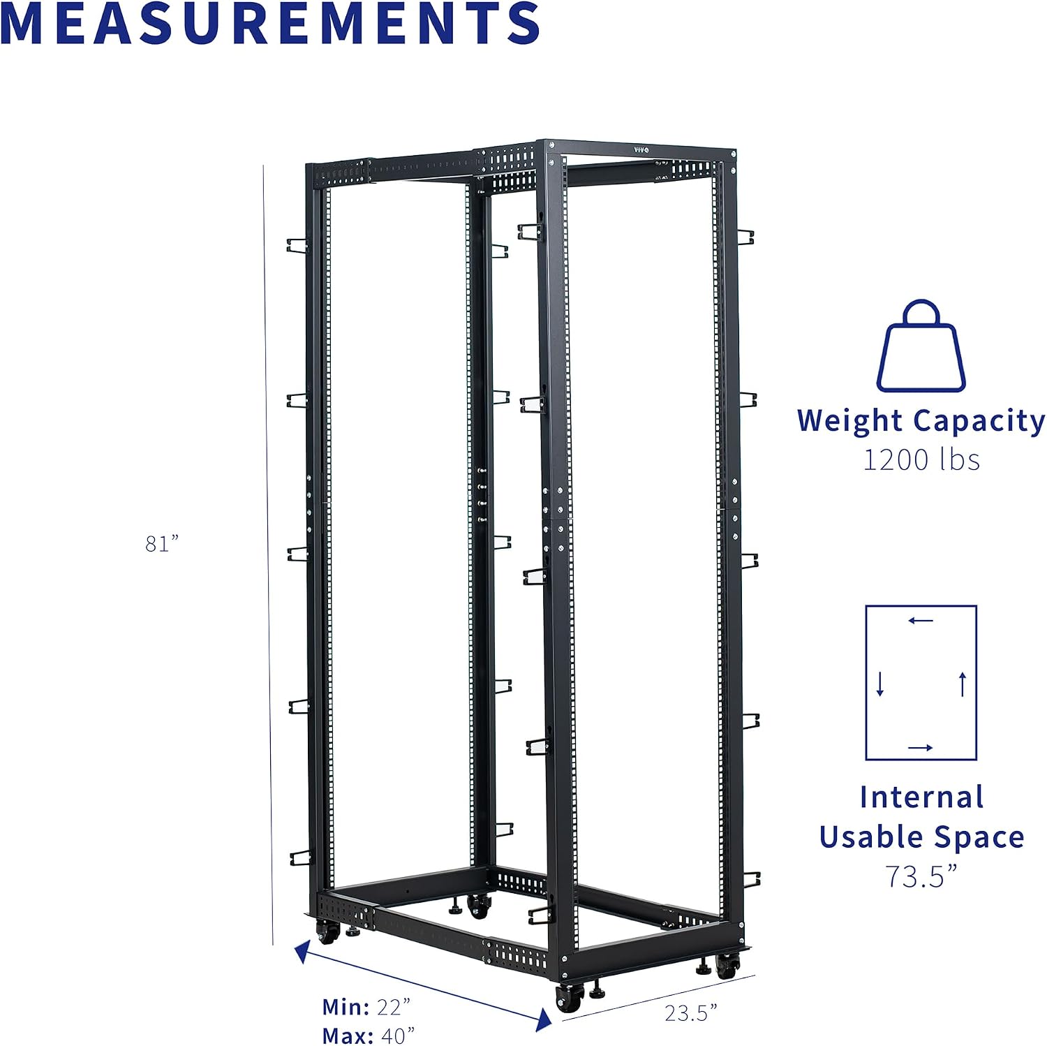 VIVO 42U Freestanding Server Rack, Mobile Open Frame 22 to 40 inch Adjustable Network Server Cart, Black, CART-SR42U