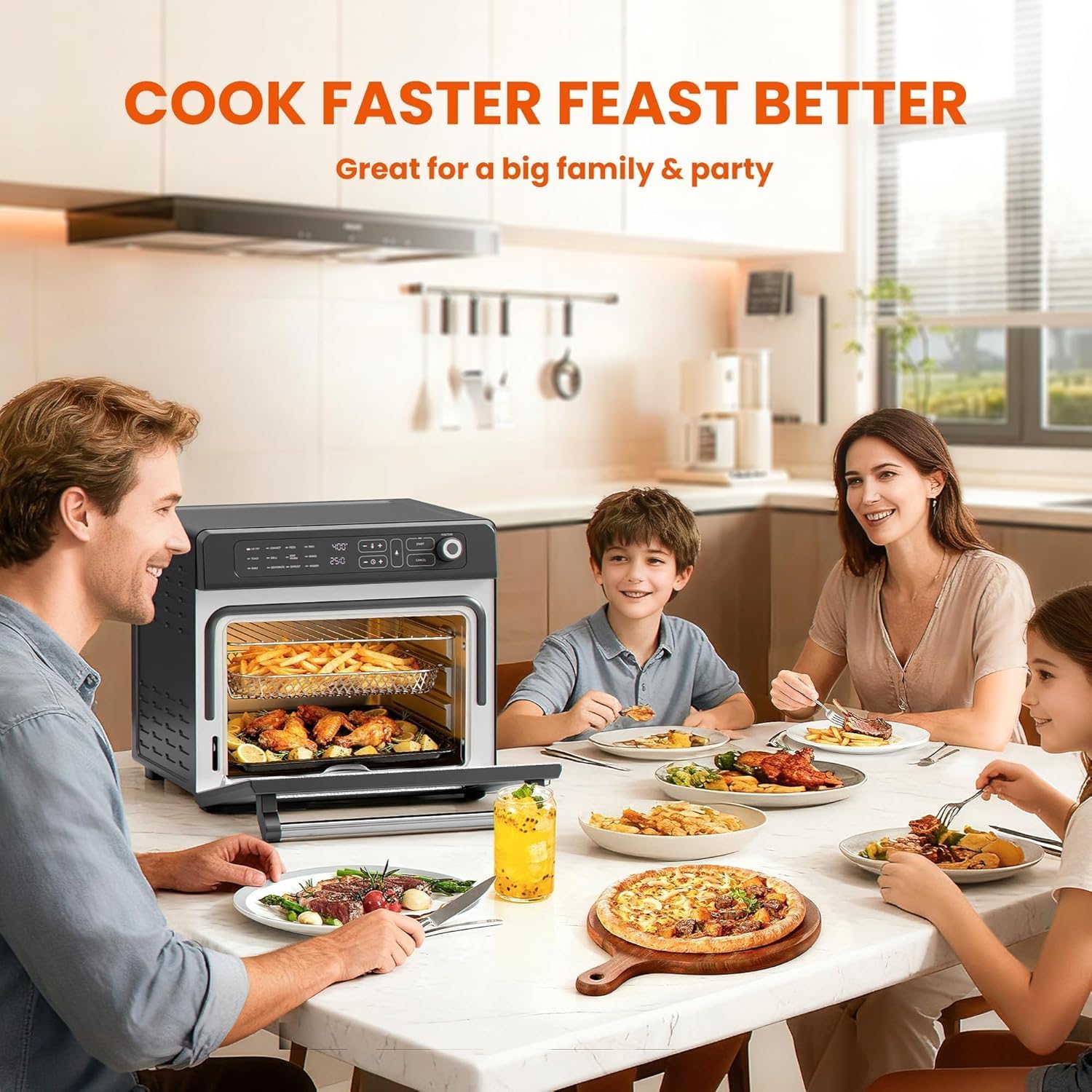 Electactic 25QT Air Fryer Toaster Oven Combo,12-in-1 Large Convection Airfryer Oven with 60-Minute Timer,70–450℉ Temperature Control,Roast & Broil, Fits 8-10″ Pizza(Black)