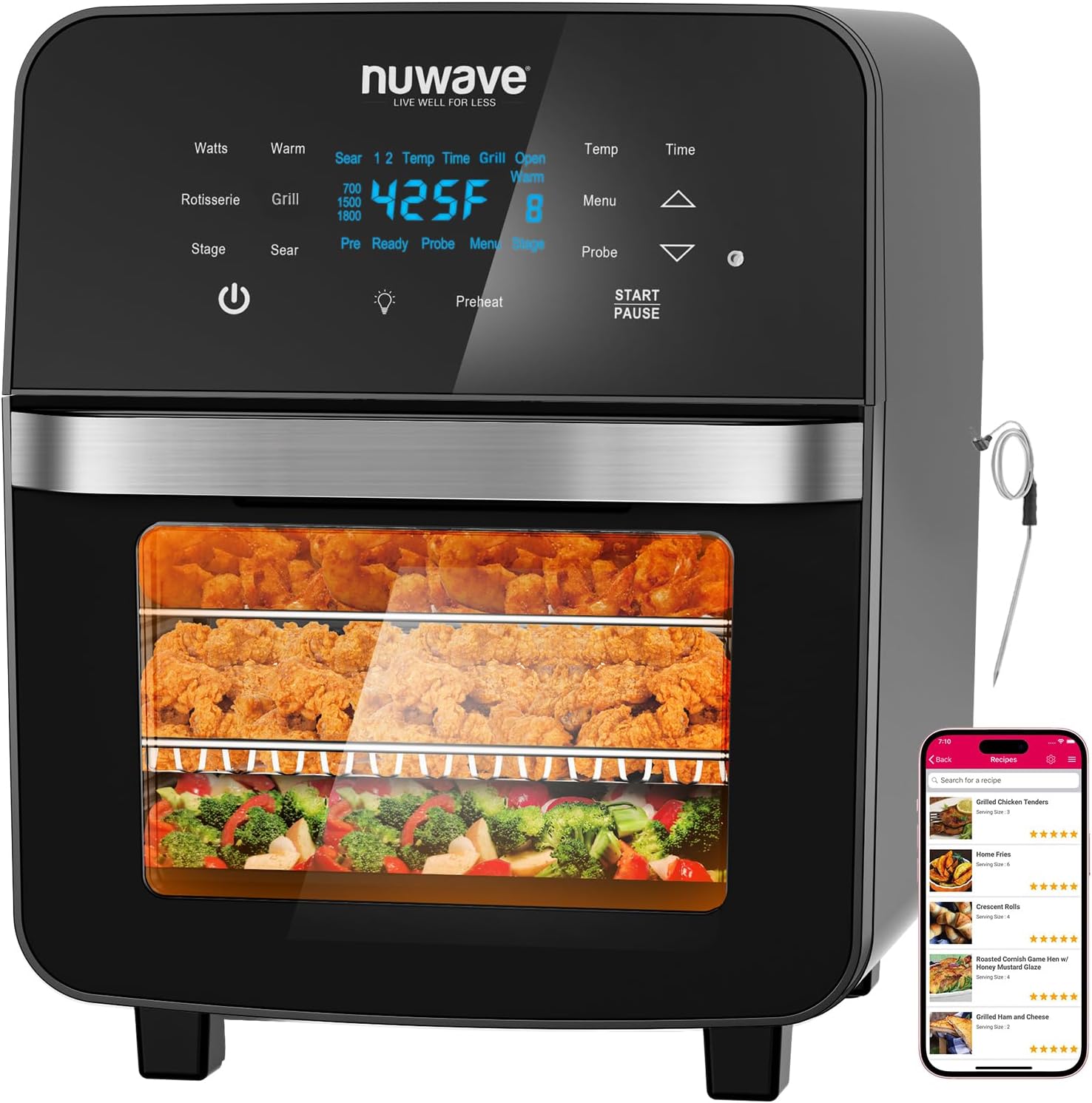 Nuwave Brio 15.5Qt Air Fryer Oven with Plug-In Grill, XL Family Size, 10-in-1, Air Fry, Grill, Rotisserie, Even & Crisp Cooking, 50°–425°F, 1800W