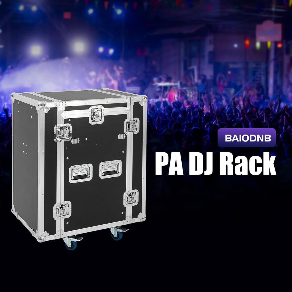 12U PA DJ Rack with DJ Table Top,DJ Work Table, Casters, Pro Tour Grade, Audio Rack/Road Case Vertical Rack Recording Studio Cabinet Racks for DVD Players, DJ Signal