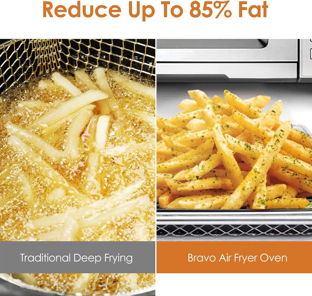 Nuwave Bravo Air Fryer Convection Oven Countertop, 100-in-1 Smart Grill Combo,10 Toaster Settings, Finer Control of 5 Heaters & 3 Fan Speed, 50-500°F, Smart Thermometer, Stainless Steel, PFAS Free