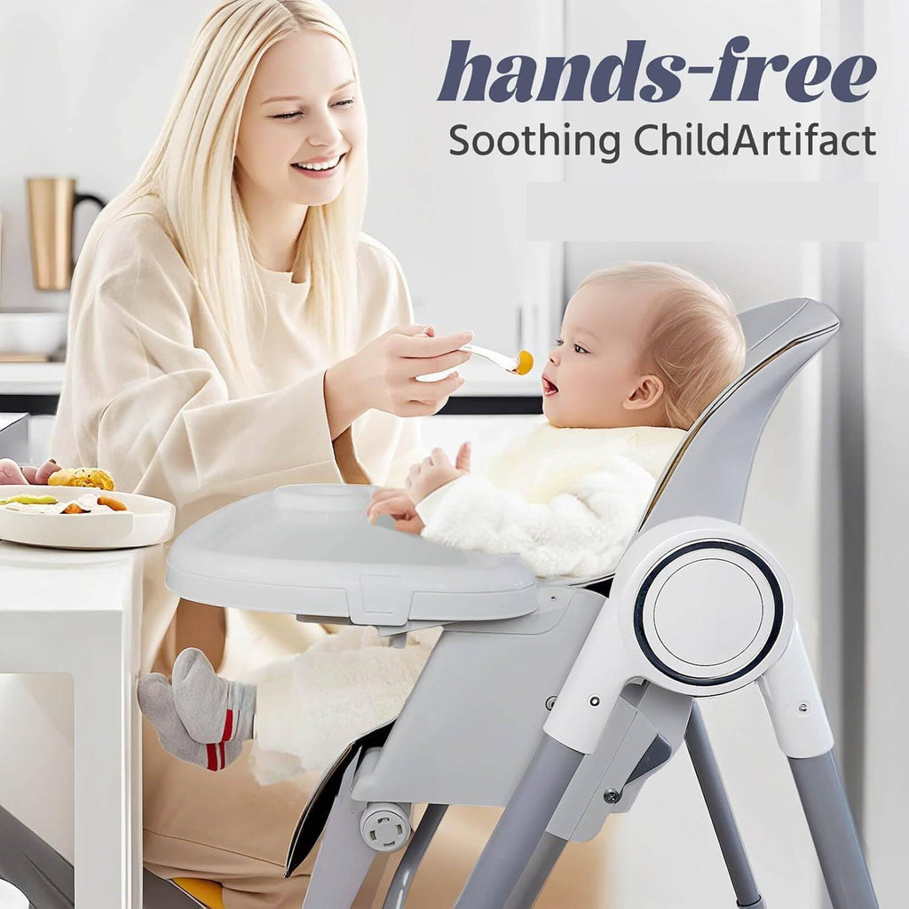 Multi Functional All in 1 Baby High Chair Swings for Infants Foldable Rocking 8 Level Height Adjustment Eco Friendly Washable PU Cushion Ultimate Baby Feeding Chair (Gray)