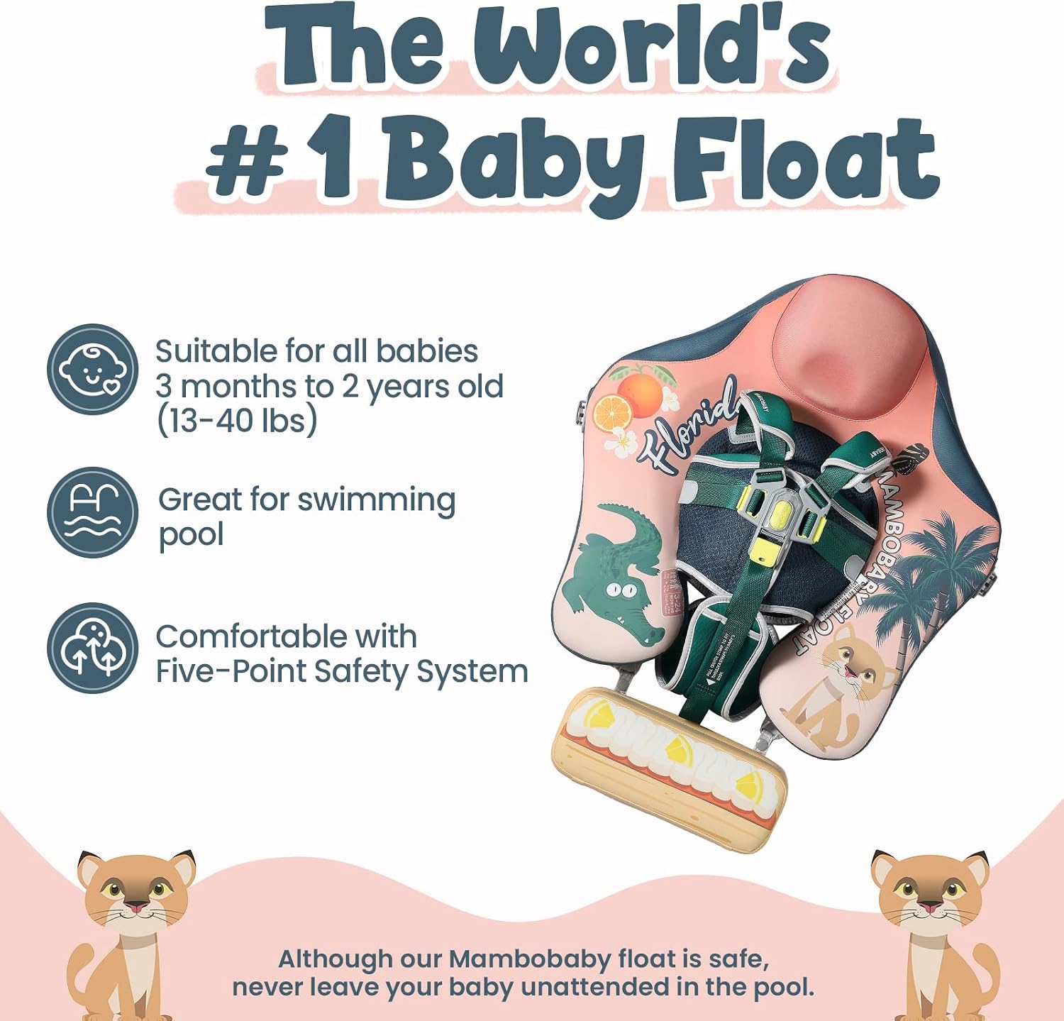 Mambobaby Float Deluxe Baby Pool Float: Safe & Comfortable Swim Trainer for Infants & Toddlers, Non-Inflatable Design, UV Protection Canopy, Fun Water Experience for Ages 3-24 Months