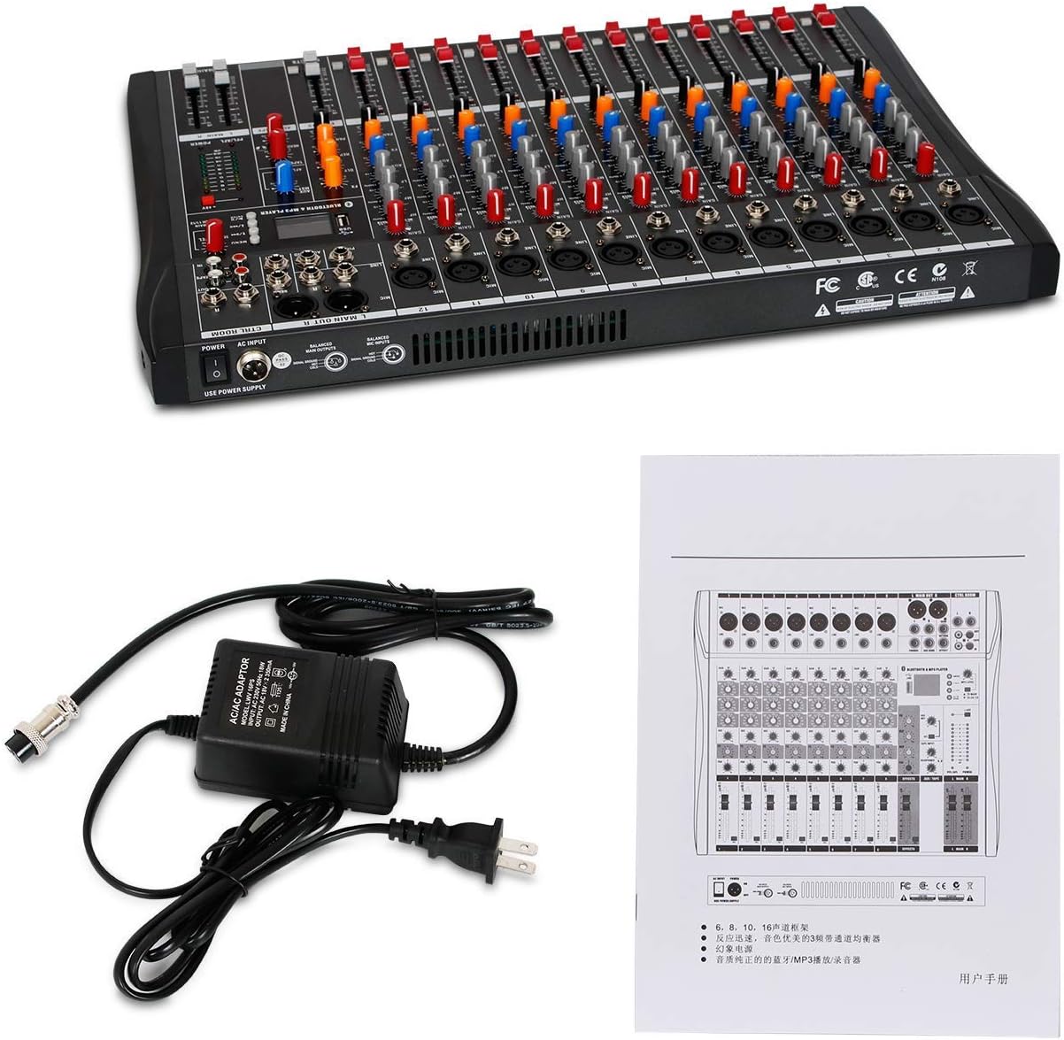 Depensheng DX12 DJ Sound Controller Interface w/USB Drive for Computer Recording 12-Channel Studio Audio Mixer - XLR Microphone Jack, 48V Power, RCA Input/Output for Professional and Beginners