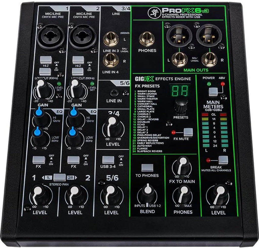 Mackie ProFX6v3 6-Channel Professional Analog Mixer with USB, Onyx Mic Preamps and GigFX Effects Engine
