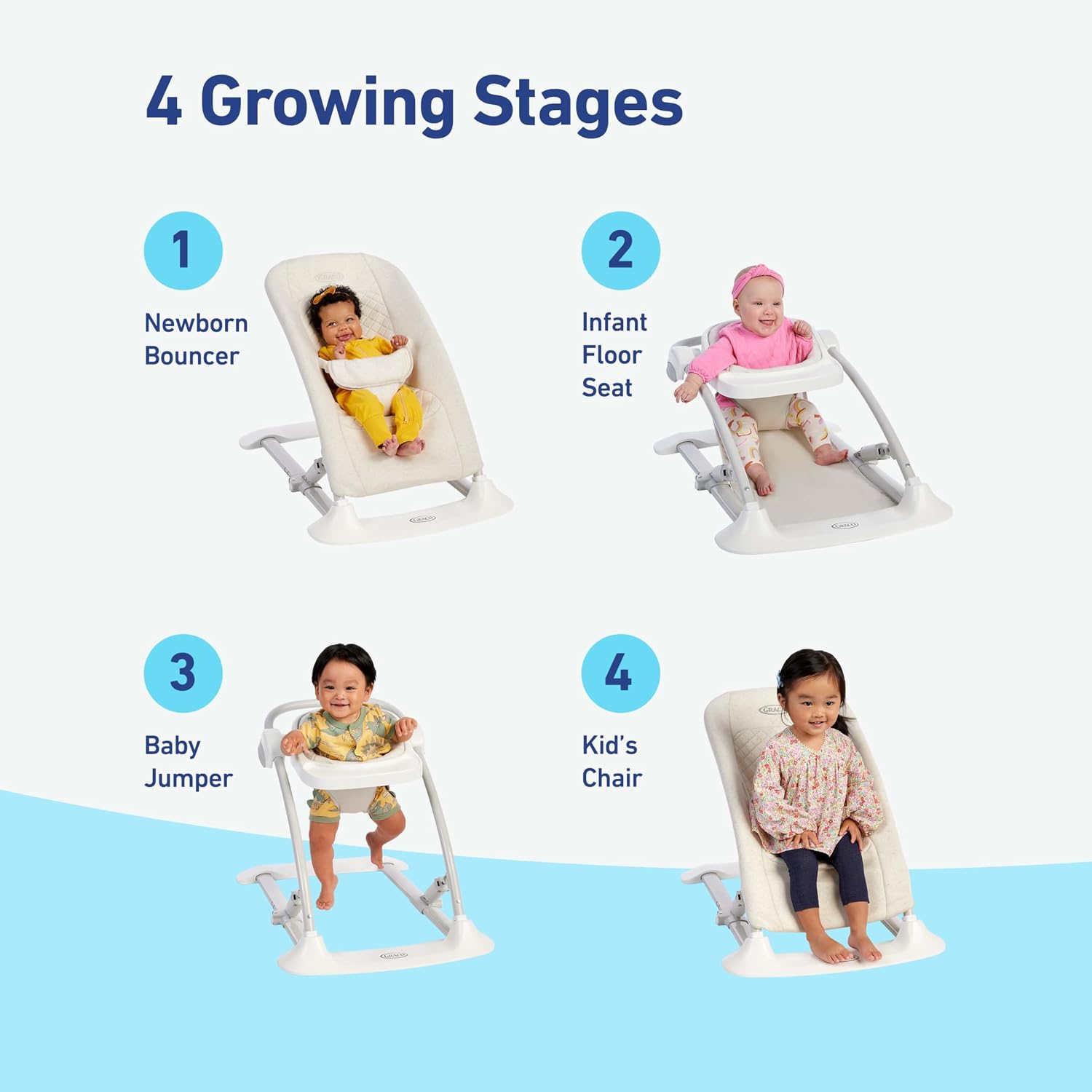 Graco® Jumpstart 4-in-1 Adjustable Infant Activity Bouncer & Jumper Versatile Baby Swing Floor Seat and Kids Chair with Snack Tray Geo Pop