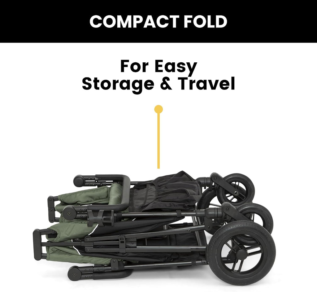 Delta Children - Jeep Wrangler Deluxe 4 Seater Stroller Wagon - Premium Quad Stroller Wagon for 4 Kids with Convertible Seats, Adjustable Push/Pull Handles, Removable Canopy & Flat Fold, Black/Green