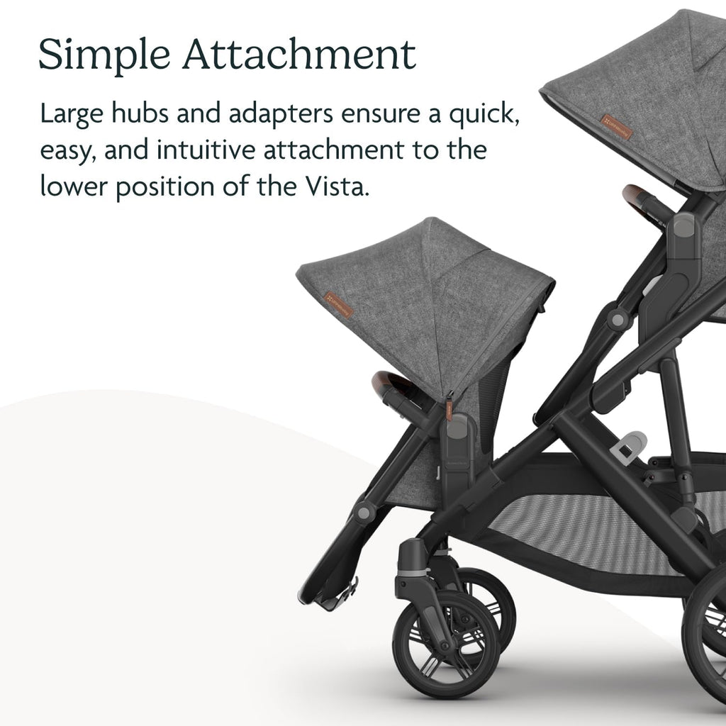 UPPAbaby RumbleSeat V3 Second Lower Seat - Compatible with Vista V2 and Vista V3 - All-Weather Seat + Magnetic Buckle – Adapters Included - Ada (Sandstone Mélange/Carbon Frame/Chestnut Leather)