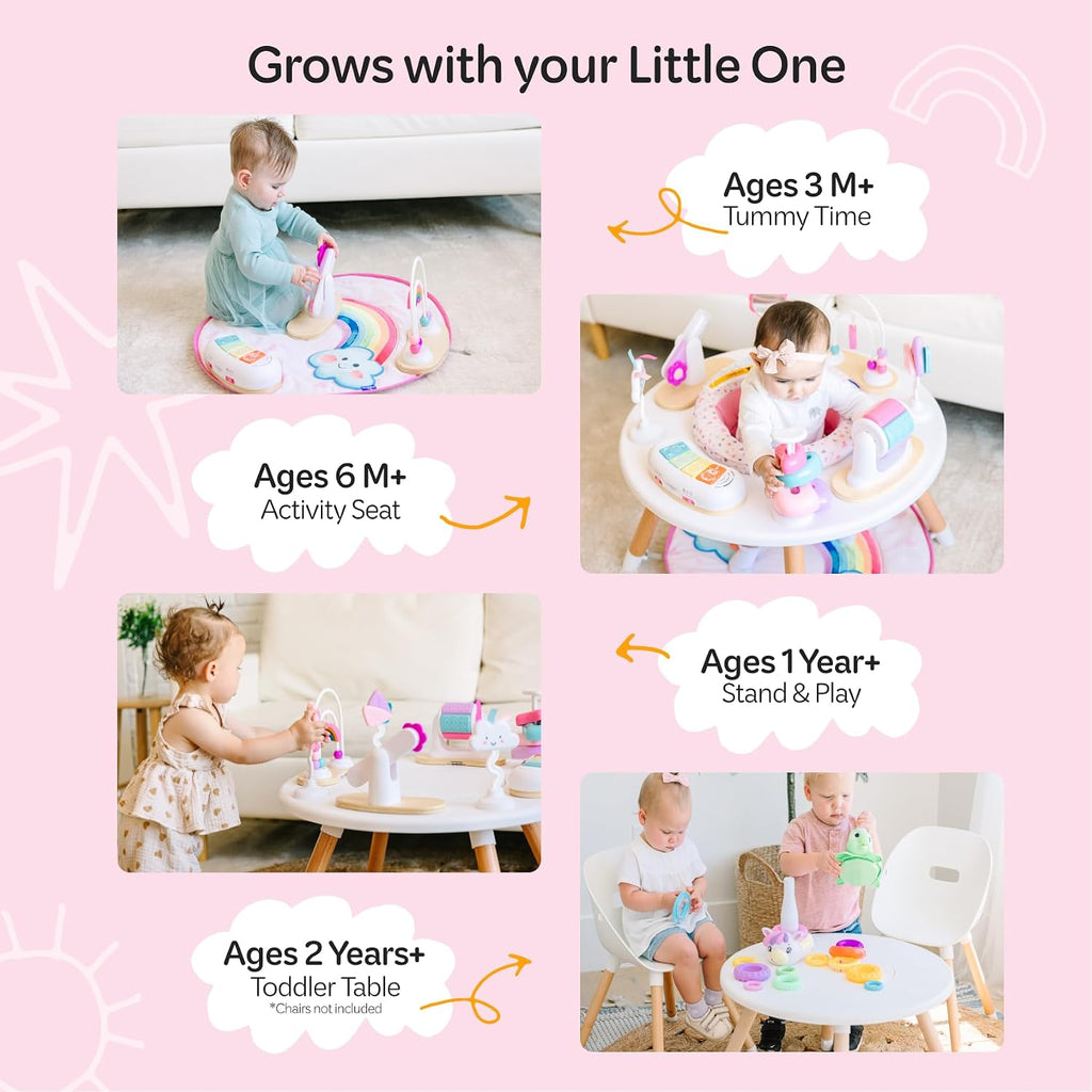 Move2Play 4-in-1 Baby Activity Center | Montessori-Inspired Design | 8 Interactive Toys | Tummy Time, Exersaucer & Toddler Table | Shower Gift | Essential | Must Have for 3, 6, 12 Month Old (Rainbow)