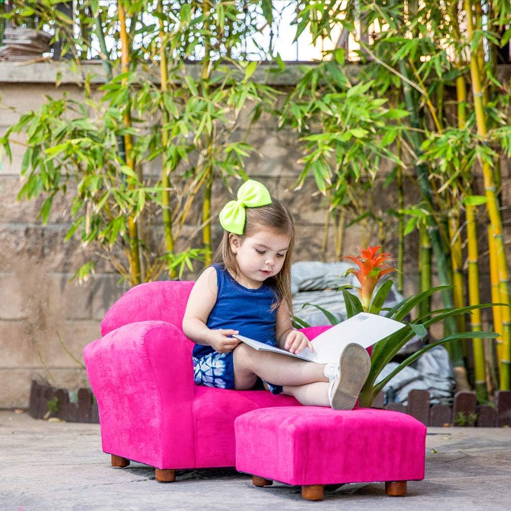 Roundy Kids Chair with Ottoman, Microsuede Upholstered, Ergonomic & Comfortable Design, Sturdy Wooden Frame, Ideal for Boys & Girls Ages 2-5, Easy to Clean, Perfect for Bedrooms, Playrooms & Daycares