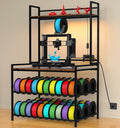 3D Printer Stand with Filament Storage, 3D Printer Table with LED Light and Display Shelf Rack, Heavy Duty Printer Desk Filament Storage Rack for Workshop Offices and Studios(Black)