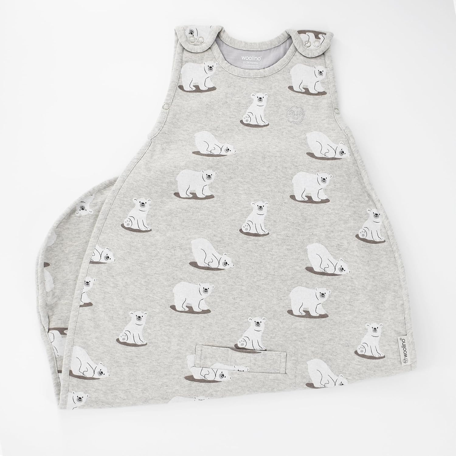 Woolino Merino Wool & Organic Cotton Baby Sleep Sack 2-24 Months – Ultimate 4-Season Baby Sleeping Bag, Universal Size Wearable Blanket, 2-Way Zipper & Adjustable Fit, Year-Round Use - Polar Bear