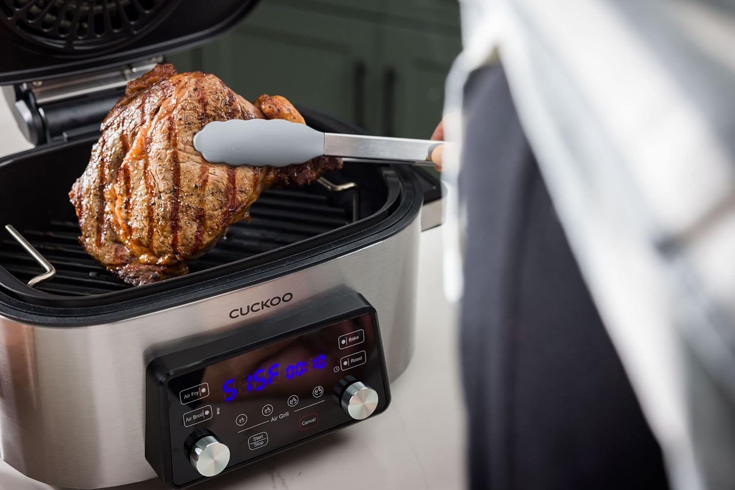 CUCKOO CAFG-A0601S Countertop Air Grill | Air Grill, Air Fry, Roast, Bake & Broil, Easy to Clean, Dishwasher Safe Accessories, Recipe Book Included, Stainless Steel