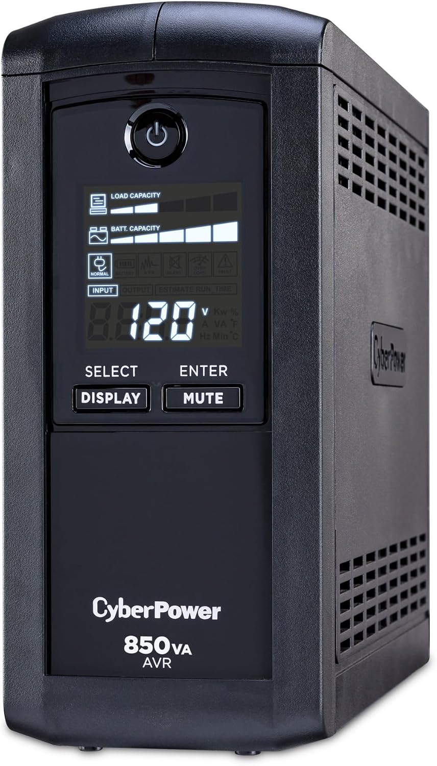 CyberPower CP850AVRLCD Intelligent LCD UPS Battery Backup and Surge Protector, 850VA/510W, 9 Outlets, AVR, Mini-Tower, UL Certified