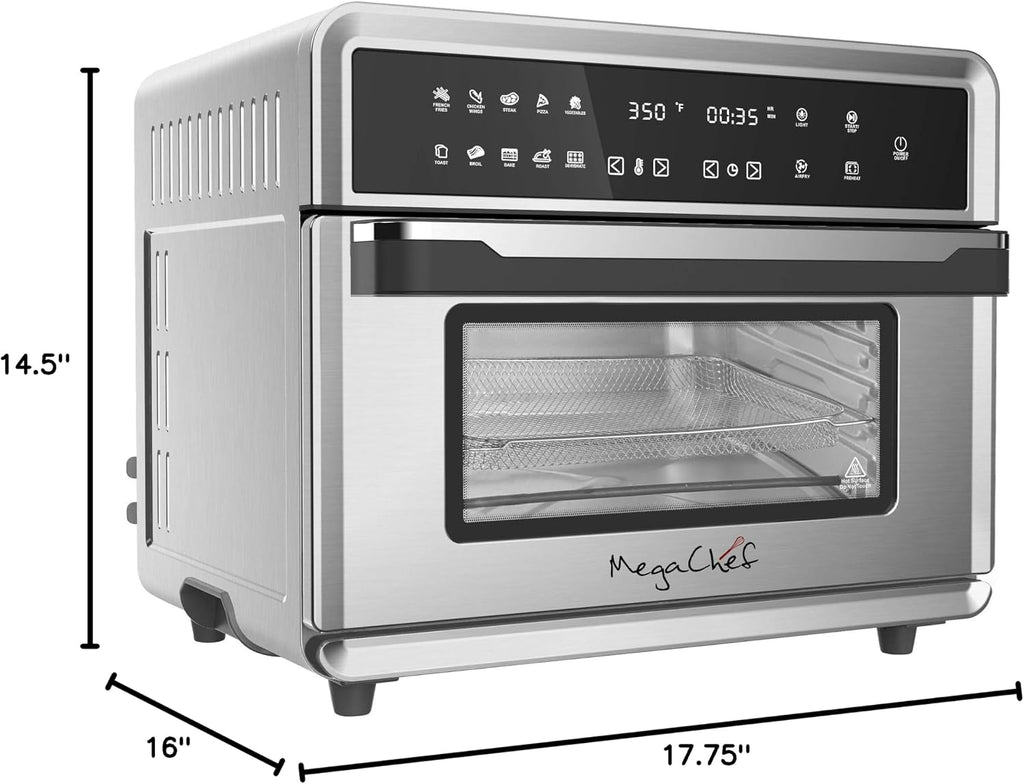 Megachef 10 in 1 Electronic Multifunction 360 Degree Hot Air Technology Countertop Oven, Silver Chrome, 25 Liter Capacity