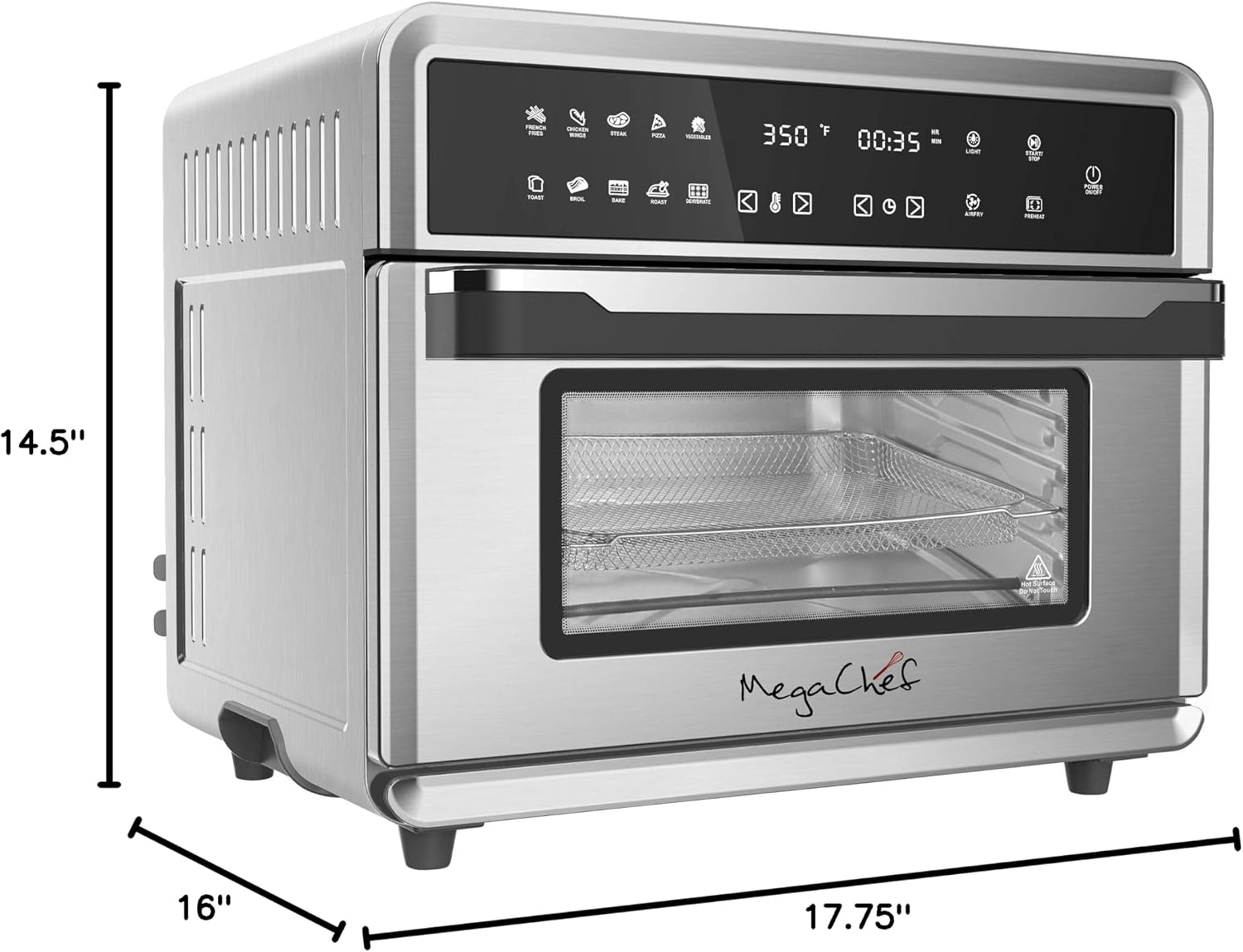 Megachef 10 in 1 Electronic Multifunction 360 Degree Hot Air Technology Countertop Oven, Silver Chrome, 25 Liter Capacity