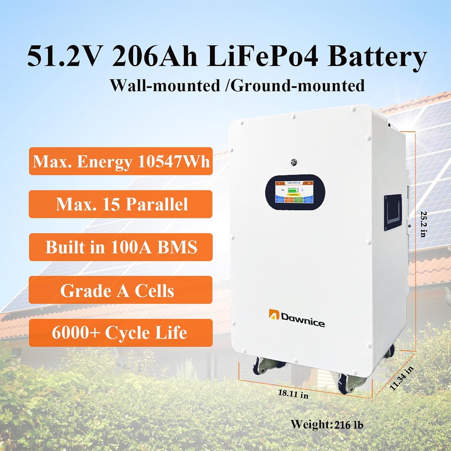 11000W Hybrid Grid Home Solar Power System Complete kit with 12KW Solar Hybrid Inverter,2Sets 48V 10KWh LiFePO4 Battery 20PCS Bificial 550W Solar Panels with MPPT Controller 120/240Vac