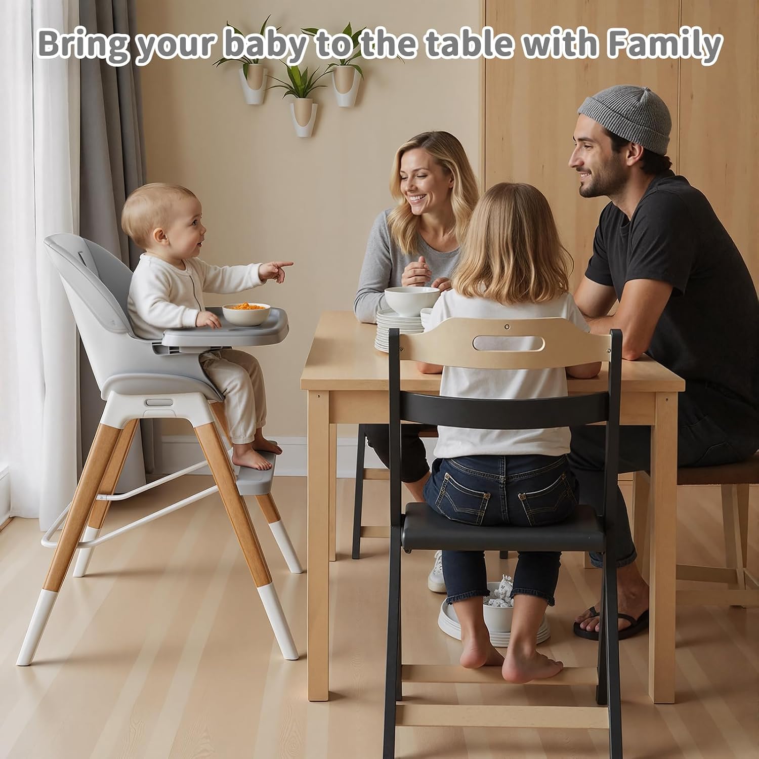 GAIVE 8 in 1 Convertible Wooden High Chair, Adjustable Baby High Chair for Babies and Toddlers with Tray, Easy to Clean, Grow with Family|Booster|Learning Table|High Stool