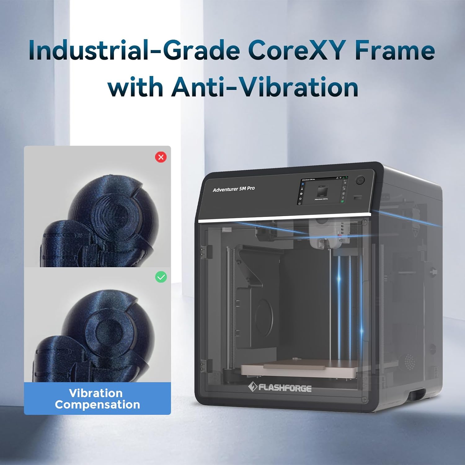 Flashforge Adventurer 5M Pro 3D Printer: 600mm/s High-Speed Printing, Auto Bed Leveling, Quick-Release Nozzle, Removable PEI Plate & Dual Filtration System, 8.7'x8.7'x8.7' Build Volume