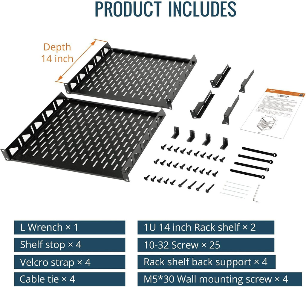 Tecmojo 20U Open Frame Network Rack for IT & AV Gear, AV Rack Floor Standing or Wall Mounted,with 2 PCS 1U Rack Shelves & Mounting Hardware,Network Rack for 19' Networking,Audio and Video Device