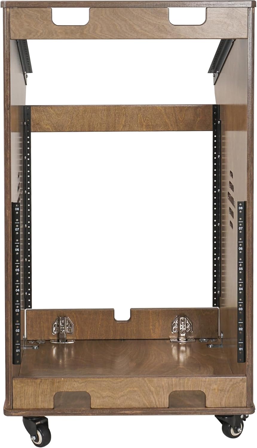 Sound Town DIY Studio Rack with 11U Slant Mixer Top, 10U Front Rack, 2U Bottom Storage, Casters, Rubber Feet, Baltic Plywood, Weathered Brown (SDRK-M11X12B)
