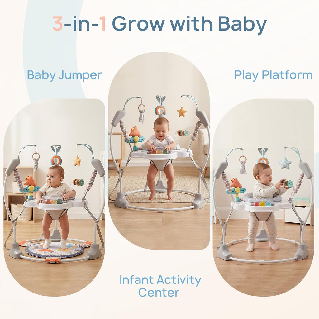 Baby Activity Center, Baby Jumper Activity Center with Music, Interactive Toys, 360° Rotating Seat, 3 Adjustable Heights, Infant Activity Jumper for 6+ Months (Gray Forest)