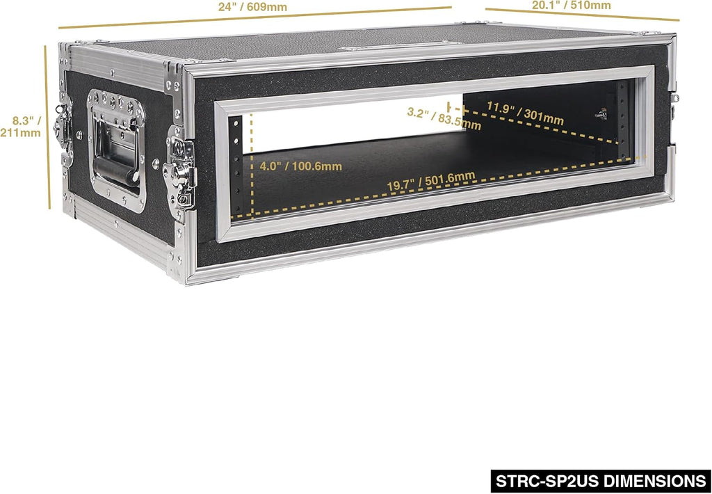 Sound Town Shock Mount 2U ATA Plywood Rack Case with 15' Rackable Depth, 2-Space Size, Pro Tour Grade (STRC-SP2US)