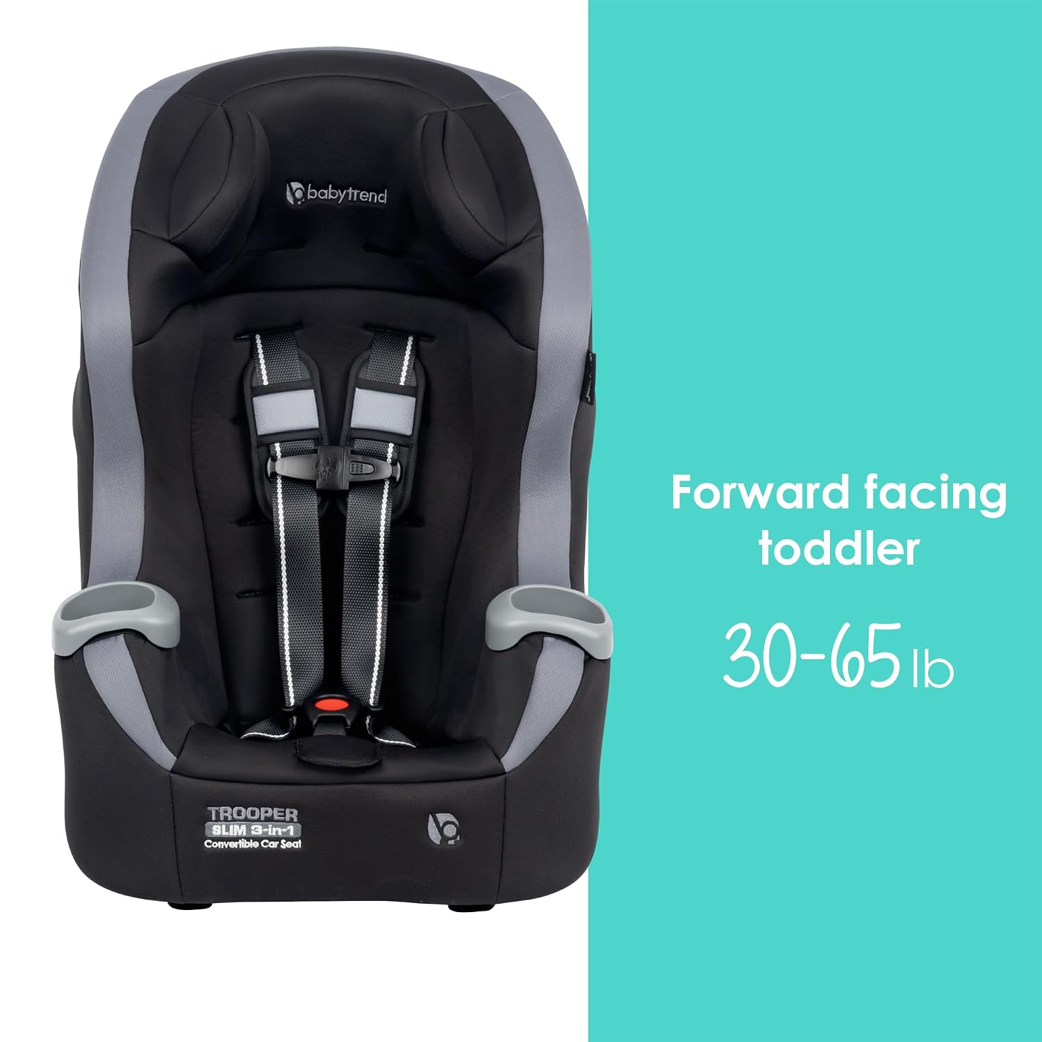 Baby Trend Trooper™ Slim 3-in-1 Convertible Car Seat, Dash Black – Slim Fit, 3-in-1 Growth Modes, Lightweight Design, Adjustable Comfort Padding