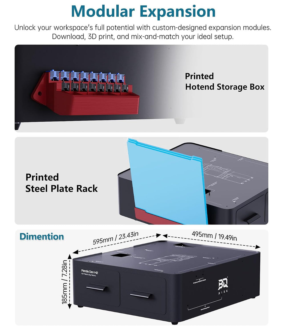 BIQU Panda Den H2 for Bambu-Lab H2D/H2S/H2C/X2D/P2S/P1S 3D Printers, Filament Waste Collection System for H2/P/X/A Series Printers, with Tool Storage Drawer, Custom Direct-Drop Poop Collecting Drawer