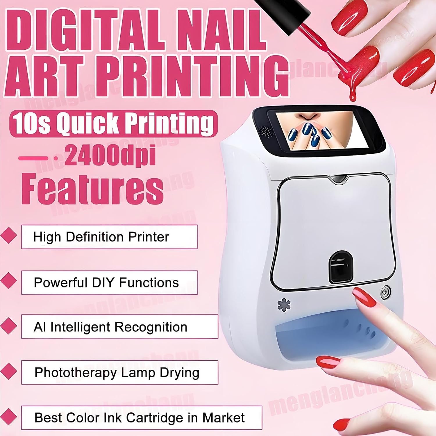 3d Smart Nail Printer | Digital Mobile Nail Art Printer Machine W/Touch Screen| Portable Nail Painting Machine Support Wifi/Diy/Usb(2400dpi High-Definition) | 10s Painting For Girls' Home Nails