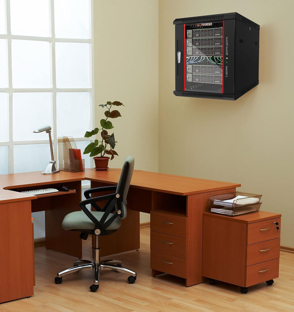 15U Wall Mount Server Rack Cabinet, 19' Locking Network Rack, 24' Deep, Glass Door, with Fan, PDU and Shelf