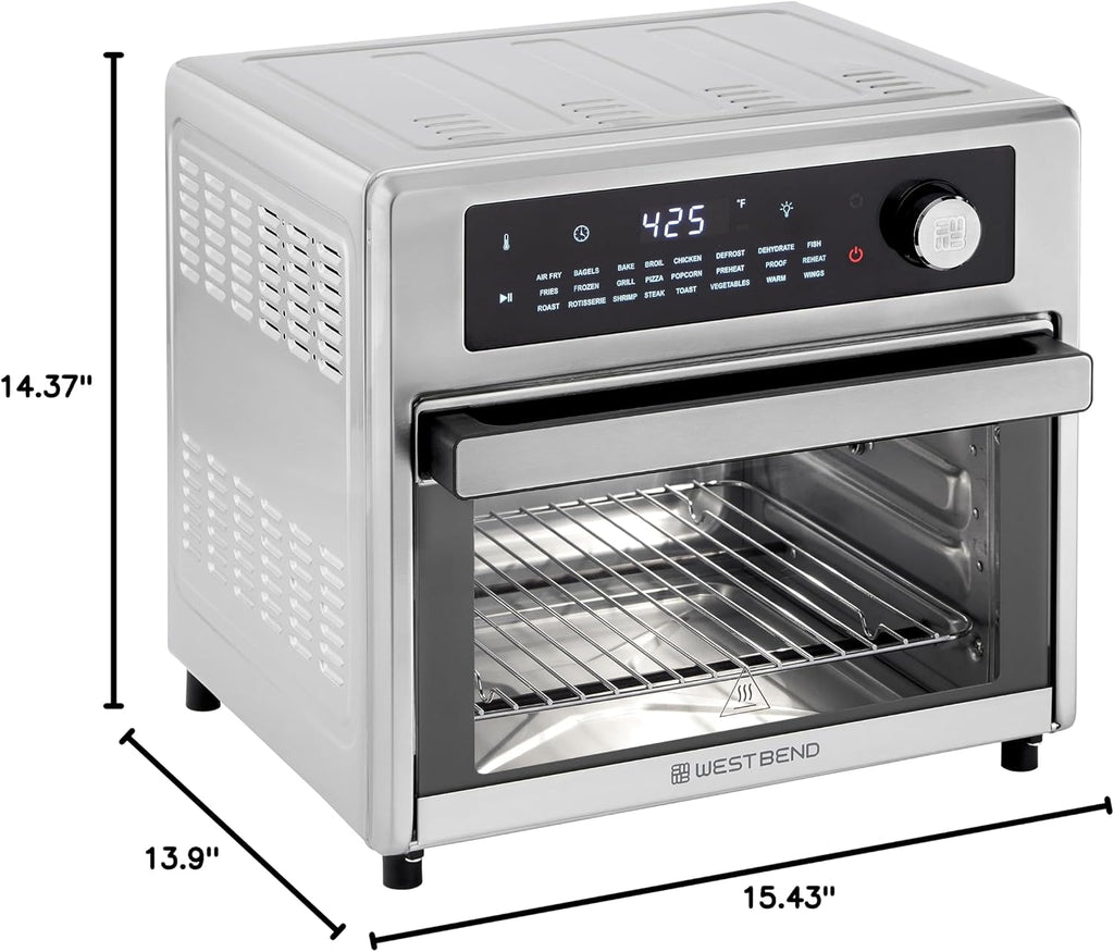 West Bend XL Air Fryer Oven 26-Quart with Digital Controls Easy-View Door and 24 Cooking Presets, Includes Nine Accessories, 1700-Watts, Metallic