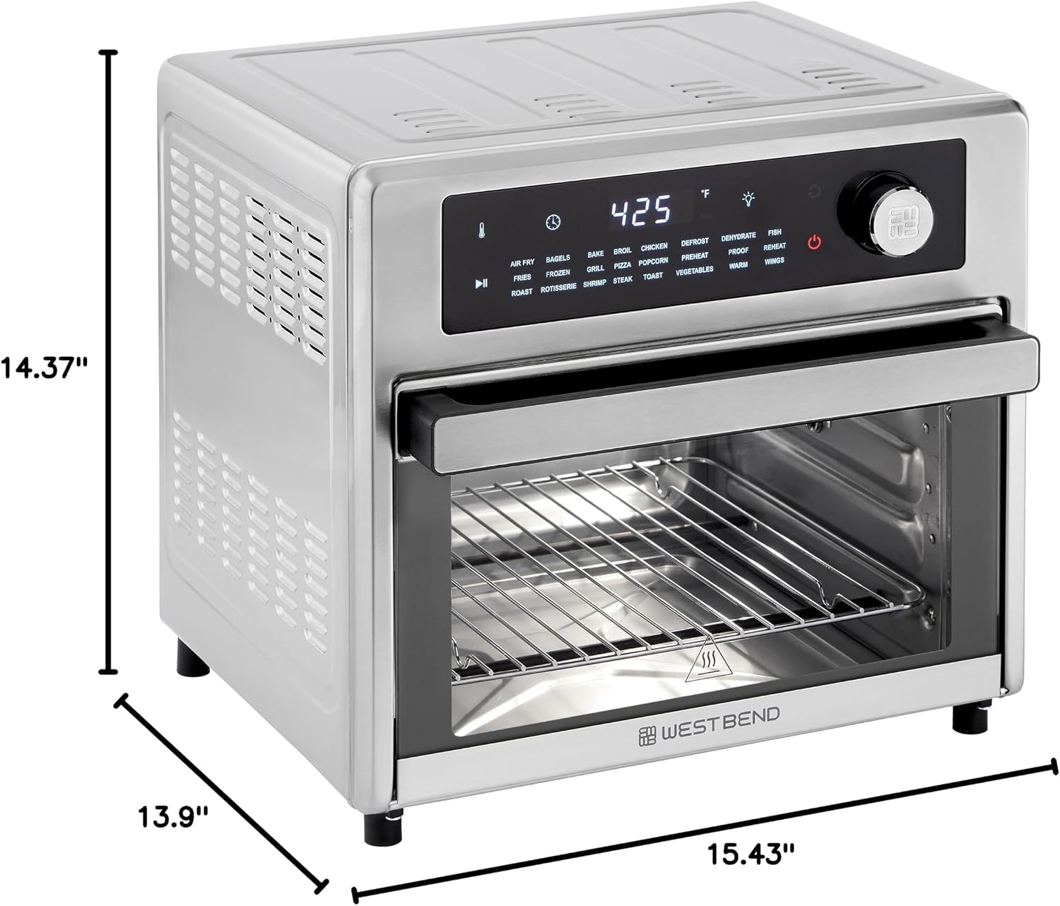 West Bend XL Air Fryer Oven 26-Quart with Digital Controls Easy-View Door and 24 Cooking Presets, Includes Nine Accessories, 1700-Watts, Metallic