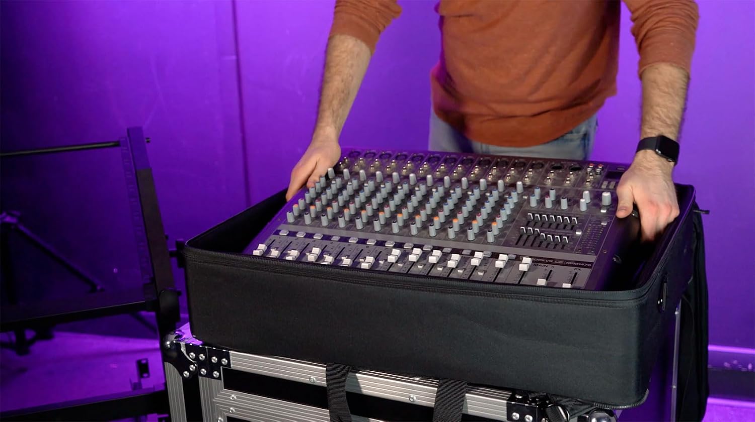 Rockville BP-MIX2621 Padded Mixer Bag Semi-Rigid, Interior Straps, 26'x21'x8.5', 7 Dividers, 7 Compartments, For DJs, Live Sound, and Studio Use