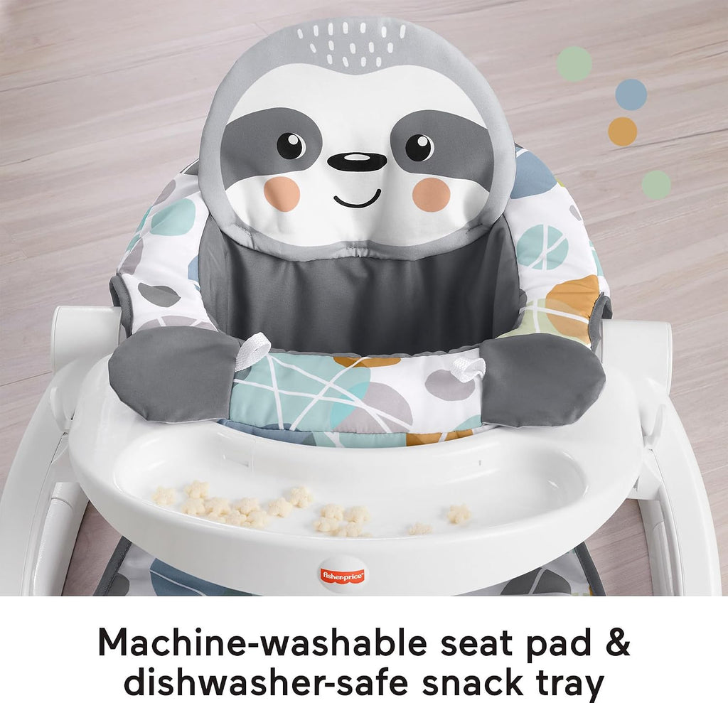 Fisher-Price Portable Baby Chair Sit-Me-Up Floor Seat with Snack Tray, Developmental Toys & Washable Seat Pad, Cute Sloth (Pack of 2)
