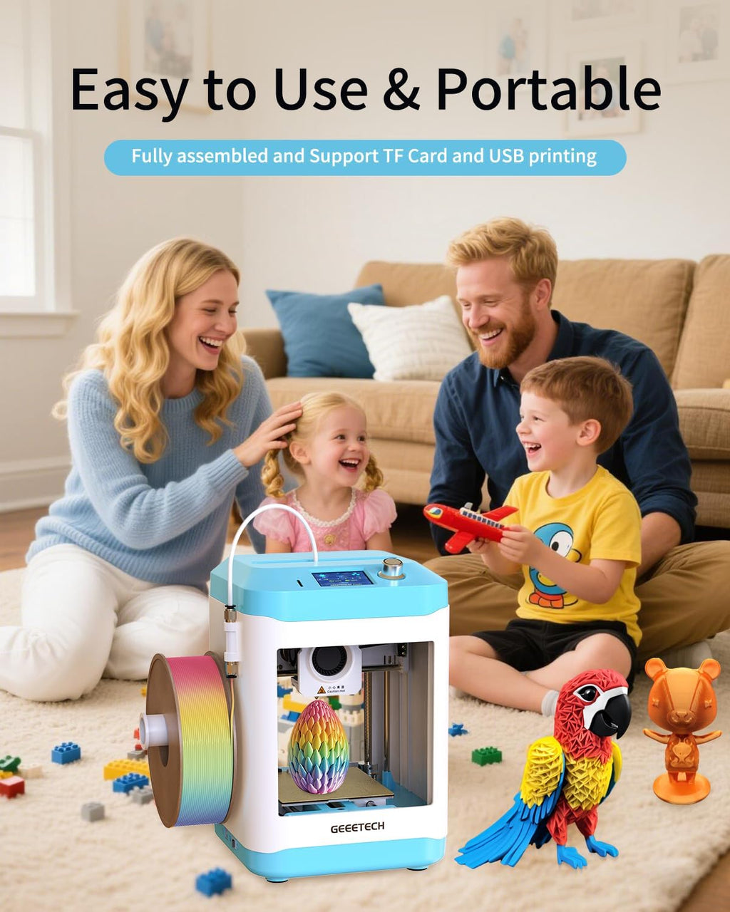 Fully Assembled Mini 3D Printer for Kids & Beginners - Complete Starter Kit with Auto Leveling 3D Printing Machine, 1 Roll of Filament, and SD Card, High-Speed 250mm/s, High Precision, for School Home