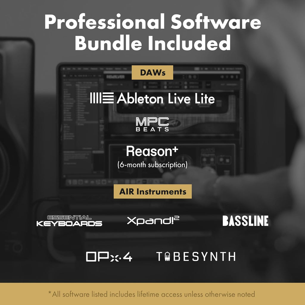 M-AUDIO M-Track Duo HD Audio Interface, M100 Condenser Microphone and HDH41 Studio Monitoring Headphones for Recording, Producers, Content Creators and Podcasters