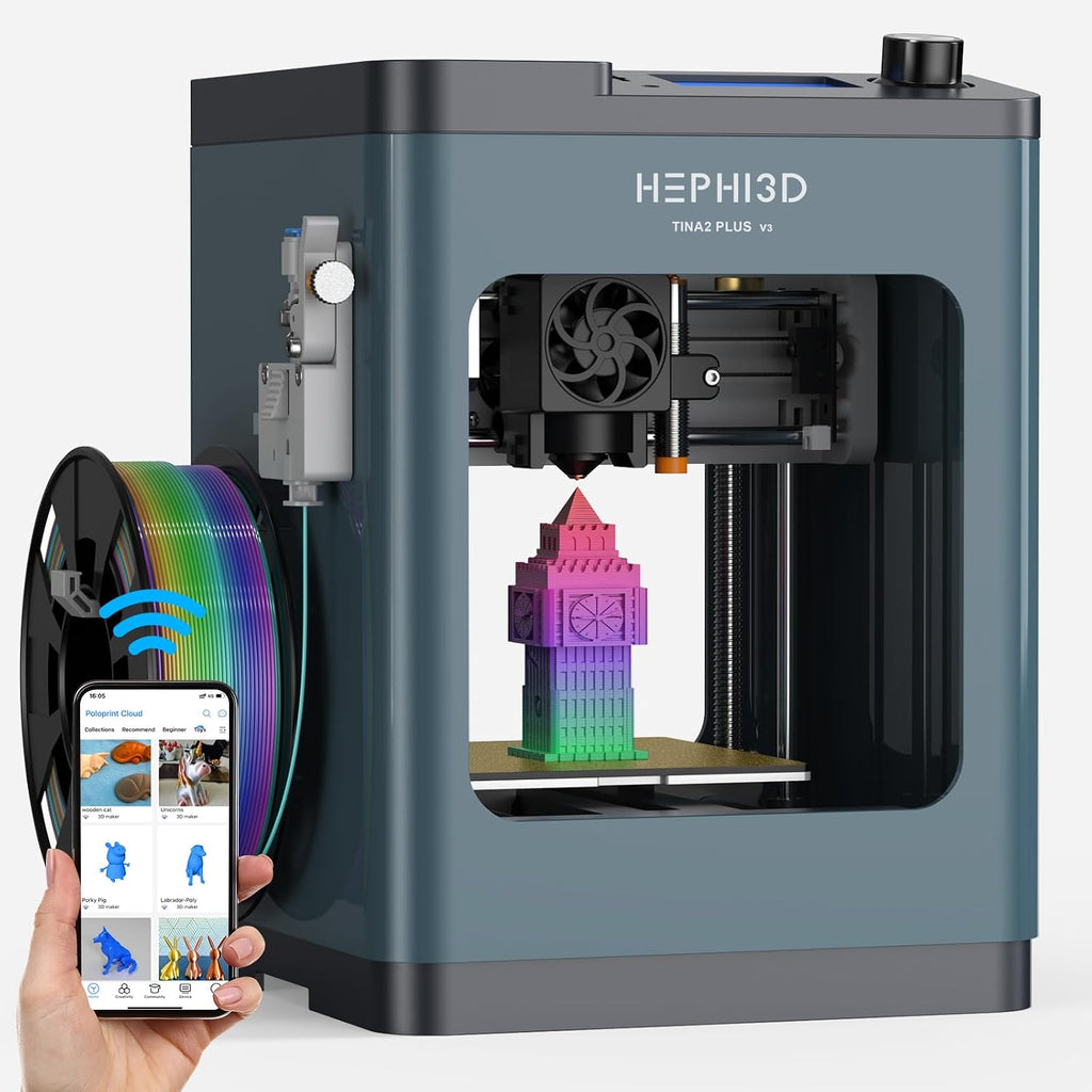 TINA2 Plus 3D Printer with WiFi Cloud, HEPHI3D DIY 3D Printers 250mm/s High Speed, Auto Leveling Mini 3D Printer for Beginners and Kids, Fully Assembly 3D Printers Open Source for Home, Office, School