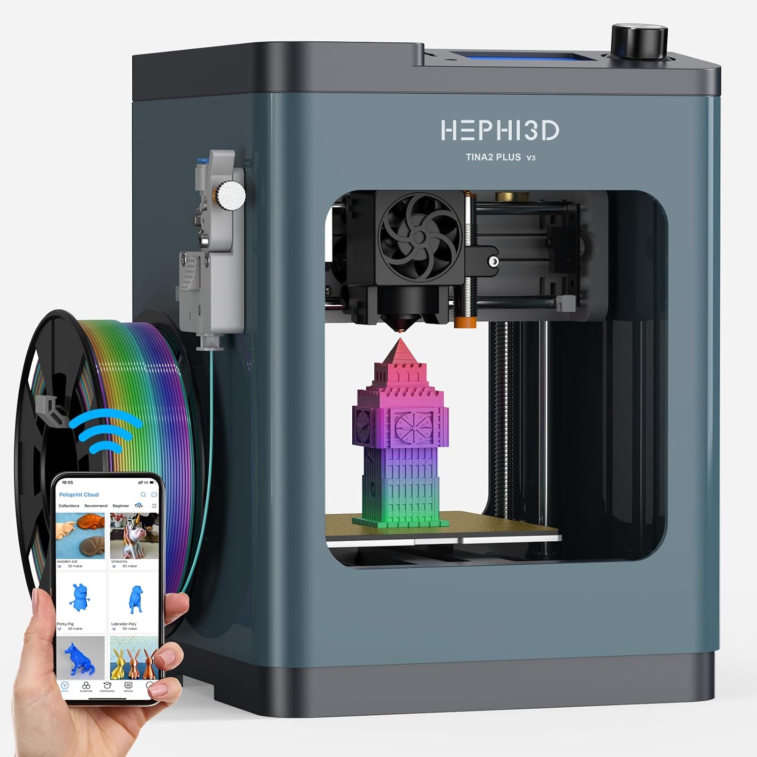 TINA2 Plus 3D Printer with WiFi Cloud, HEPHI3D DIY 3D Printers 250mm/s High Speed, Auto Leveling Mini 3D Printer for Beginners and Kids, Fully Assembly 3D Printers Open Source for Home, Office, School